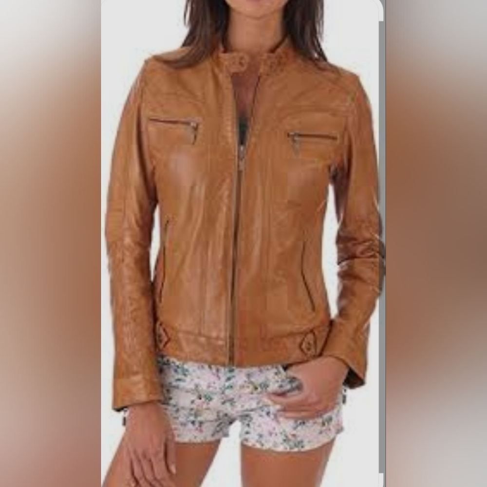 Garloz Orange Brown/Orange Leather Jacket with Fitted Silhouette and Modern Sty